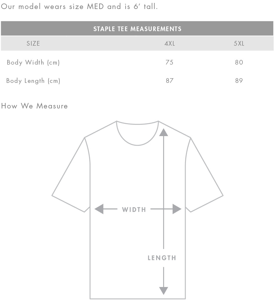 Size chart 2 for AS Colour Staple Tee 5001, Forest Green to Orange