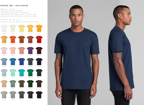 AS Colour Staple Tee 5001, Aqua To Dark Chocolate